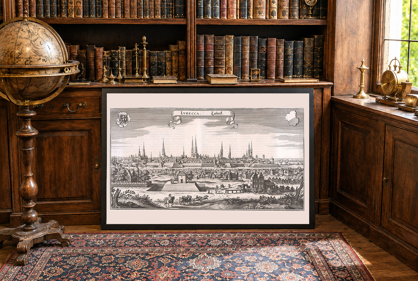 1653 Lübeck Kartenposter - Detaillierter Panoramastadtplan mit hansischer Architektur