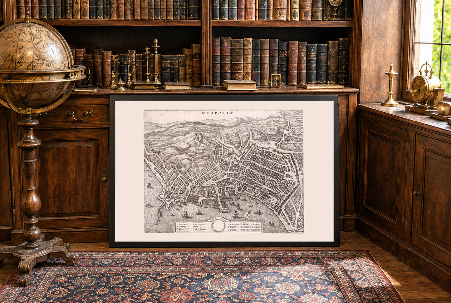 1688 Neapel Kartenposter - Neapolis Küstenstadtplan mit Hafen, Straßen und Hügeln im Detail