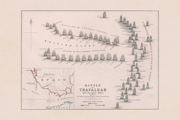 1805 Schlacht von Trafalgar Kartografie-Druck - Historische Seekarte mit Flottenpositionen