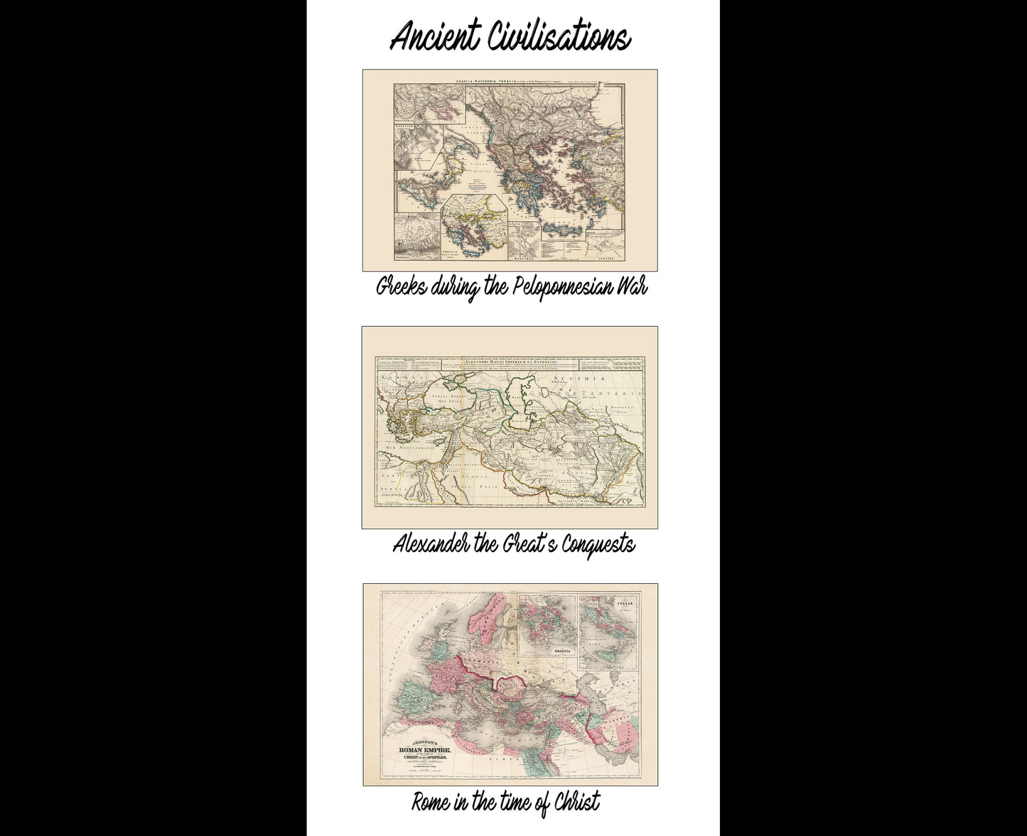 Antike Zivilisationen Karte Poster - Griechenland, Alexander der Große & Römisches Reich Wandkunst