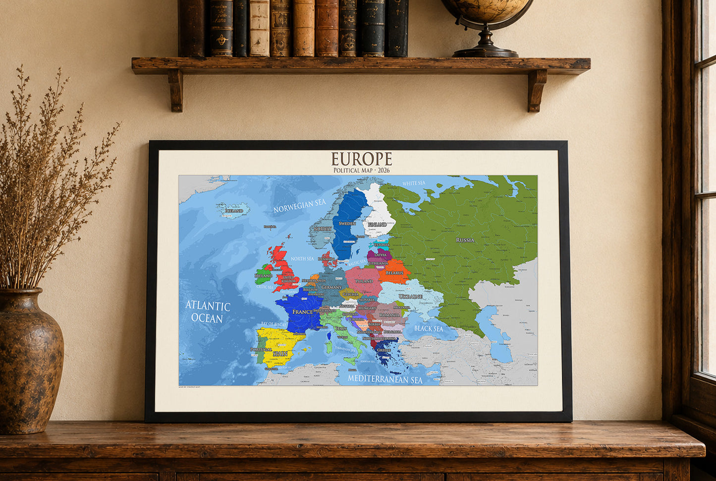 Poster Carte Politique Moderne de l'Europe – Carte Détaillée des Pays et Capitales