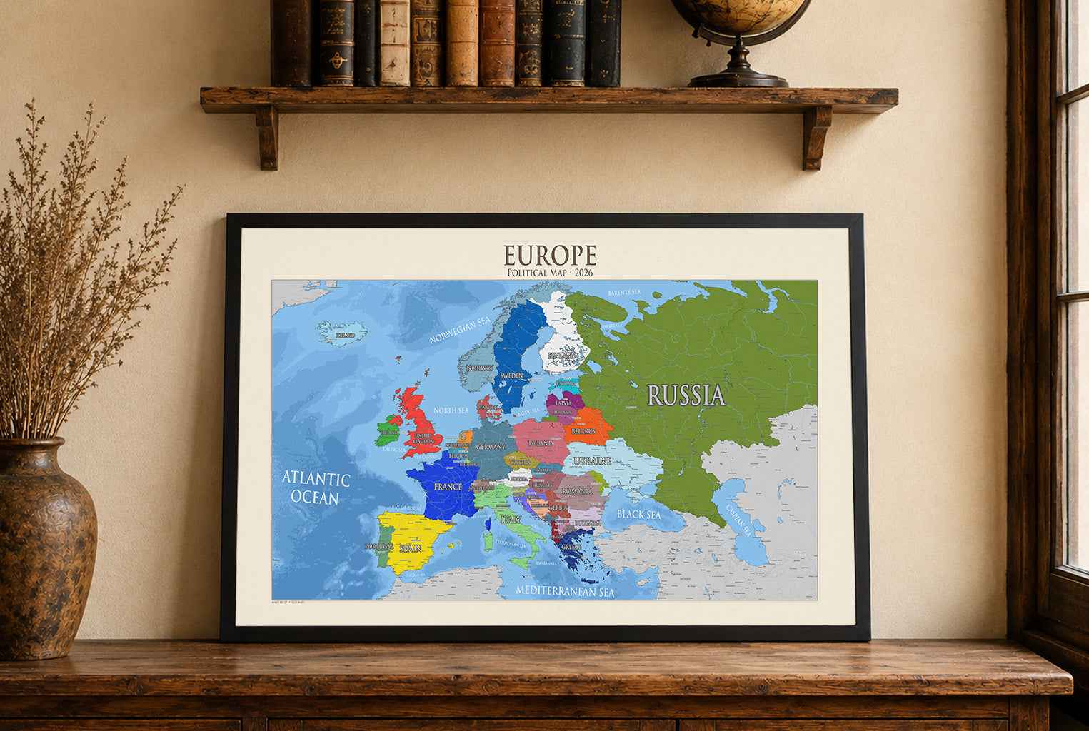Modern Europe Political Map Poster - Detailed Countries & Capitals Wall Art