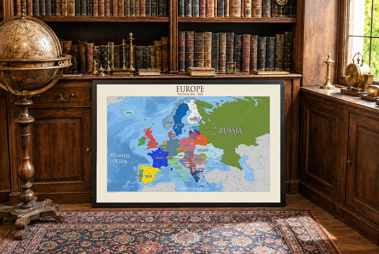 Poster Carte Politique Moderne de l'Europe – Carte Détaillée des Pays et Capitales