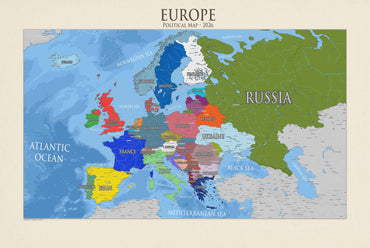 Modern Europe Political Map Poster - Detailed Countries & Capitals Wall Art
