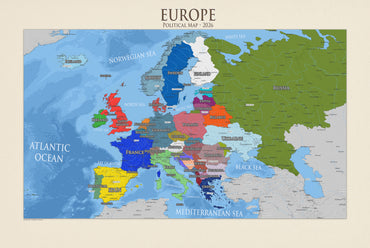Poster Carte Politique Moderne de l'Europe – Carte Détaillée des Pays et Capitales