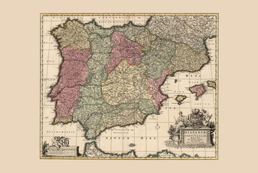 Vintage Karte von Iberien 1740 - Historische Wandkunst von Spanien und Portugal