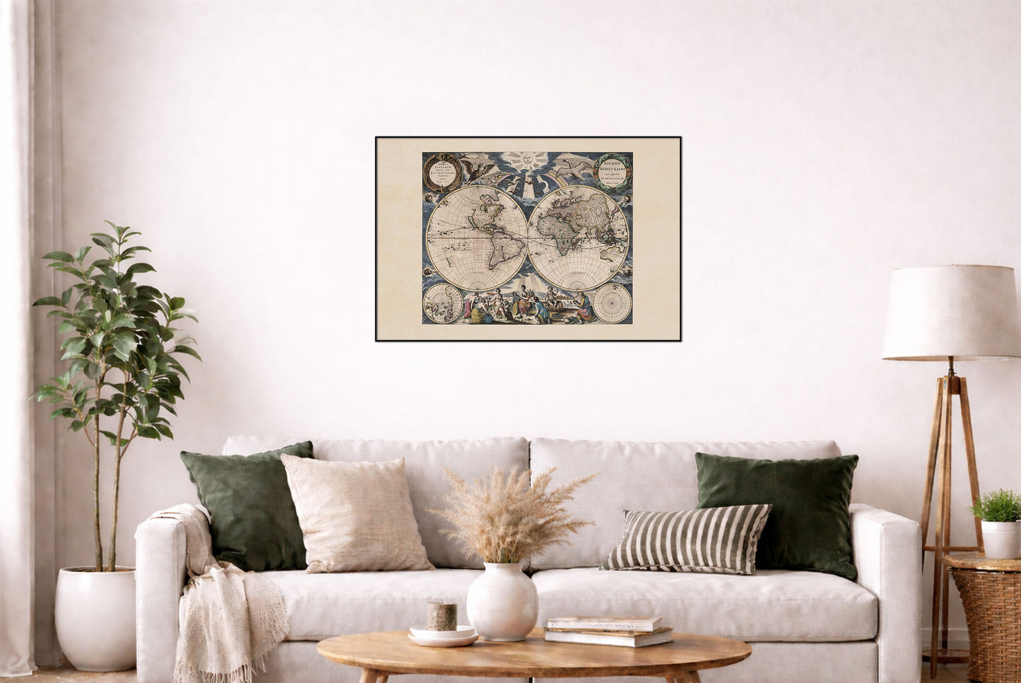 Poster mappa mondo Pieter Goos 1667 - Con illustrazione ornata e stile atlante