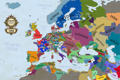 1444 Europa Karte Druck - Post-Varna Mittelalterliche Politische Karte