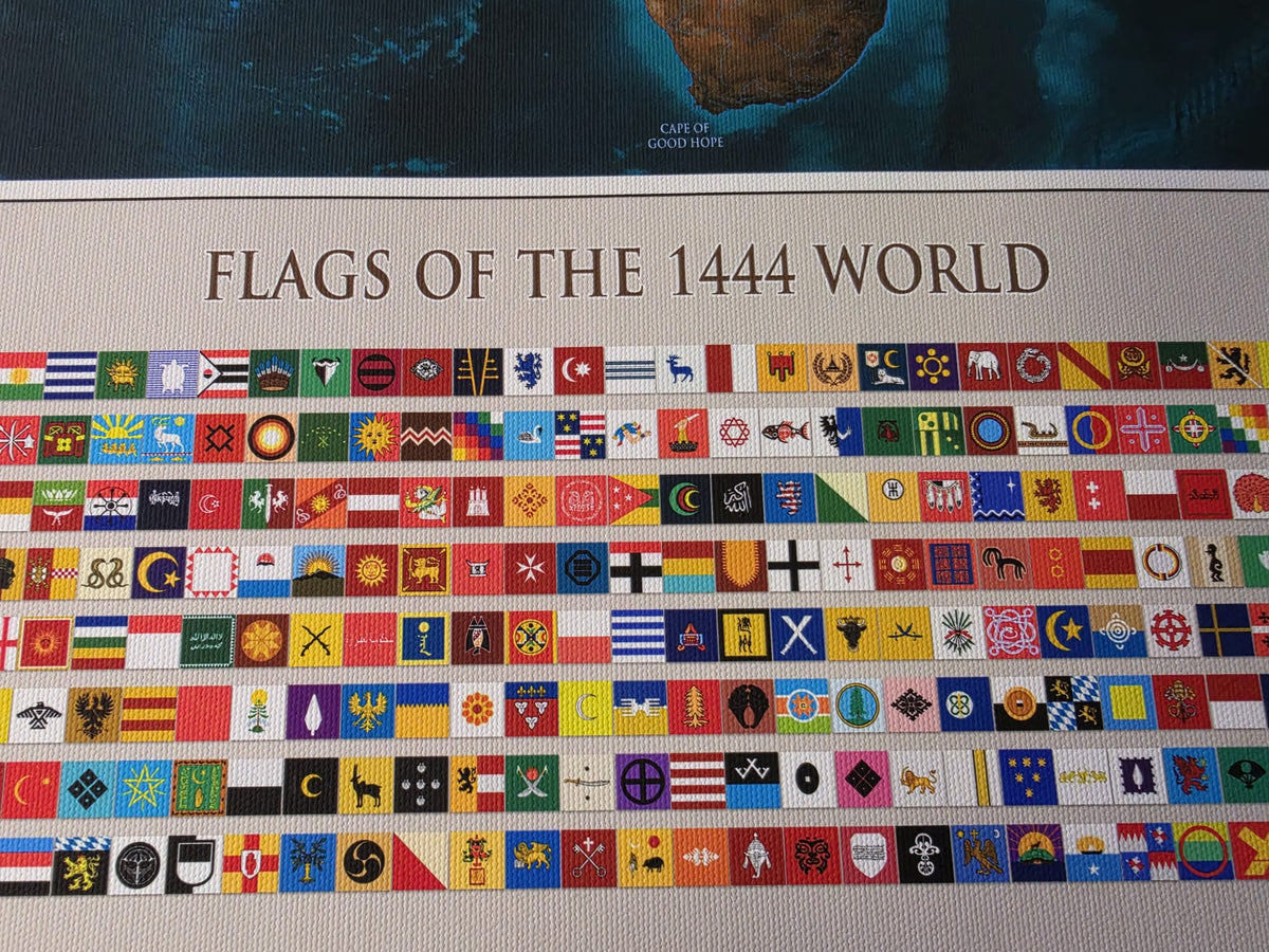 1444 Weltkarten-Poster – Politische Karte mit historischen Ländern und Flaggen