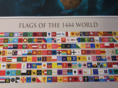 1444 Weltkarten-Poster – Politische Karte mit historischen Ländern und Flaggen