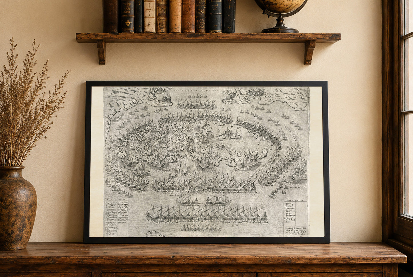 1572 Lepanto Karte Poster - Historischer Plan der Seeschlacht der Heiligen Liga gegen die Osmanische Flotte