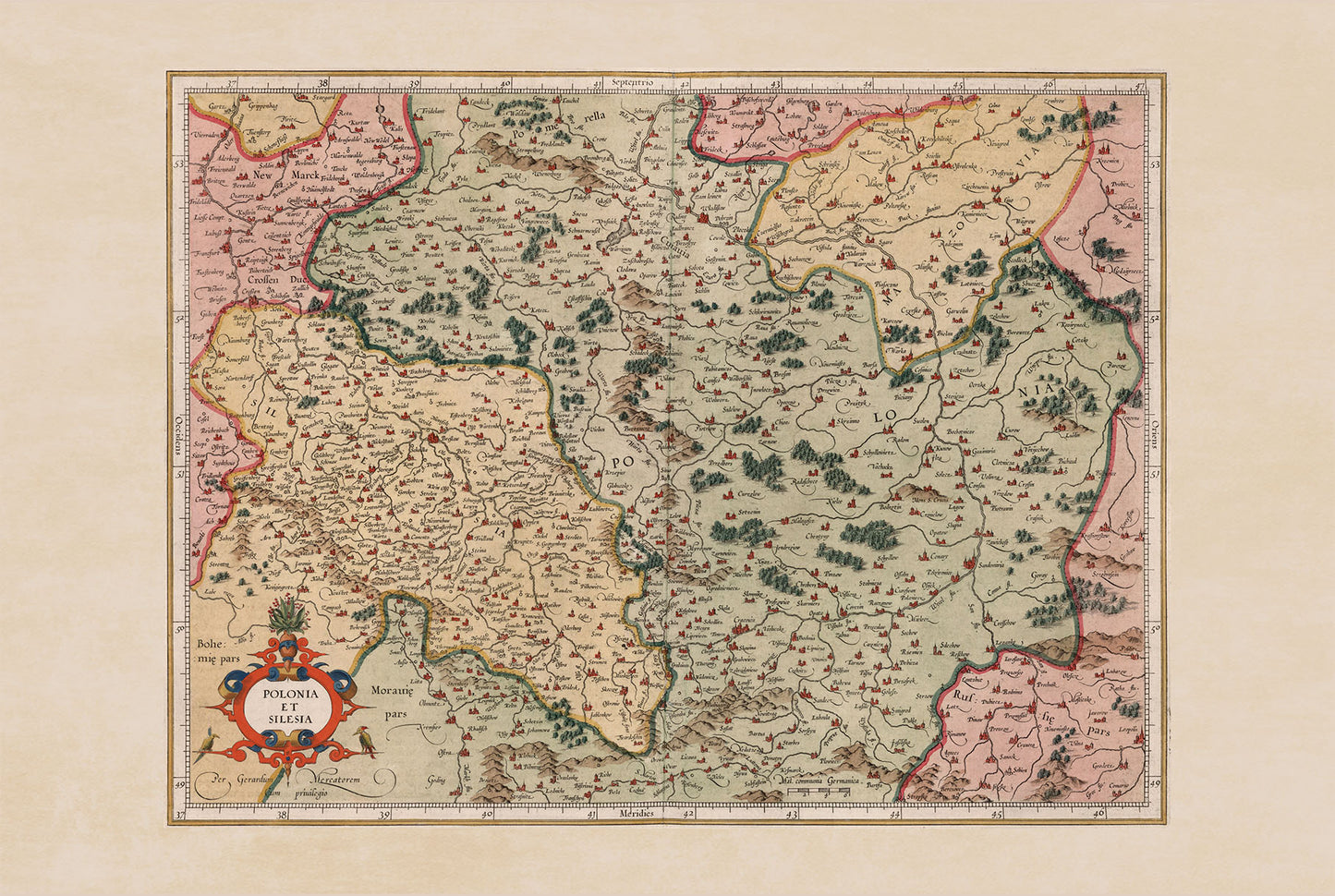 1623 Polonia Et Silesia Karte - Vintage-Atlas-Karte von Polen & Schlesien