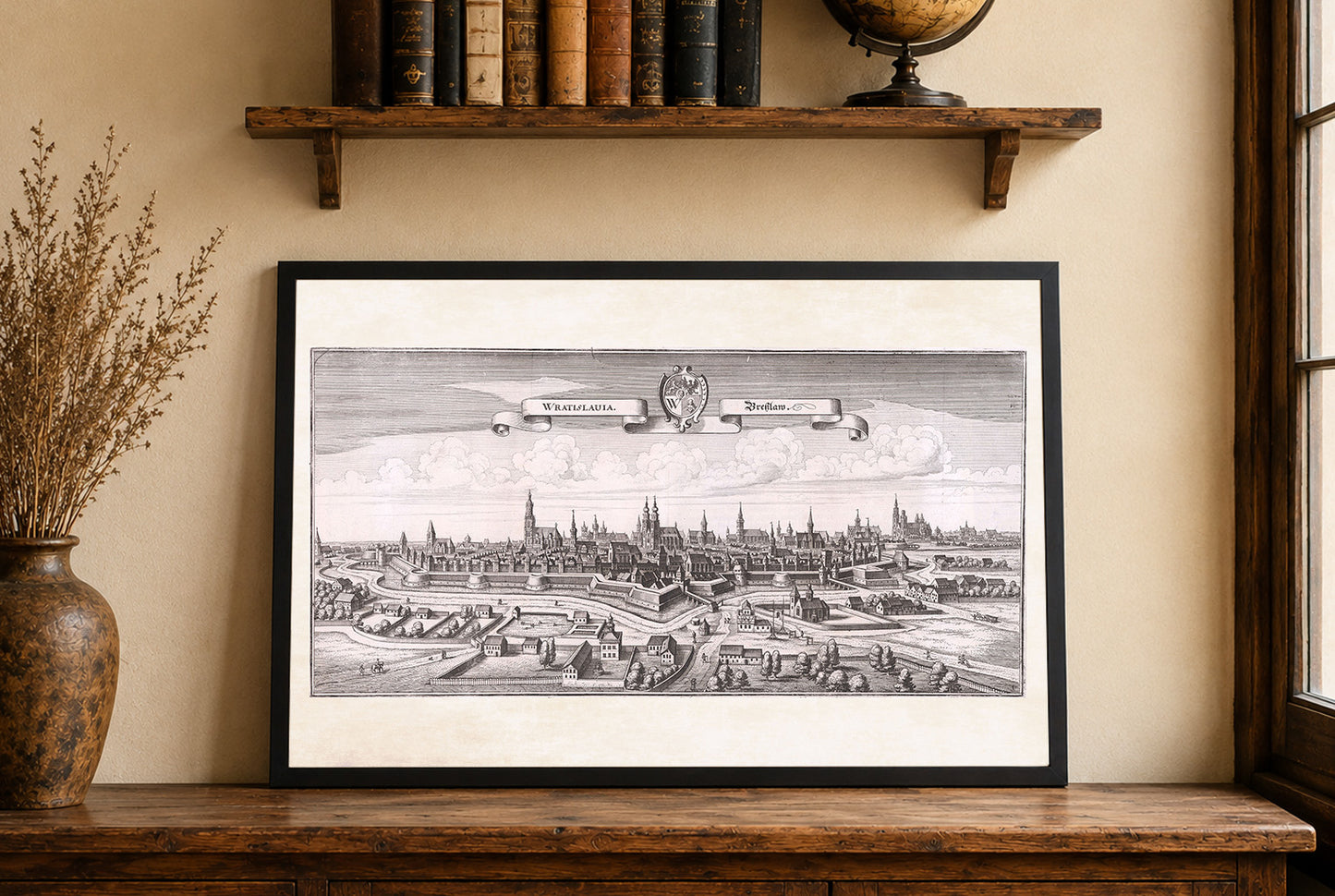 1650 Wrocław Karte Poster - Breslau Stadtplan mit Befestigungen und Kirchtürmen