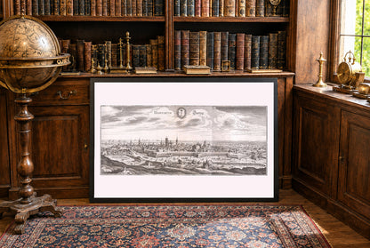 1652 Danzig Karte Poster - Gdańsk Vogelperspektive Stadtplan mit Befestigungen und Fluss Motława