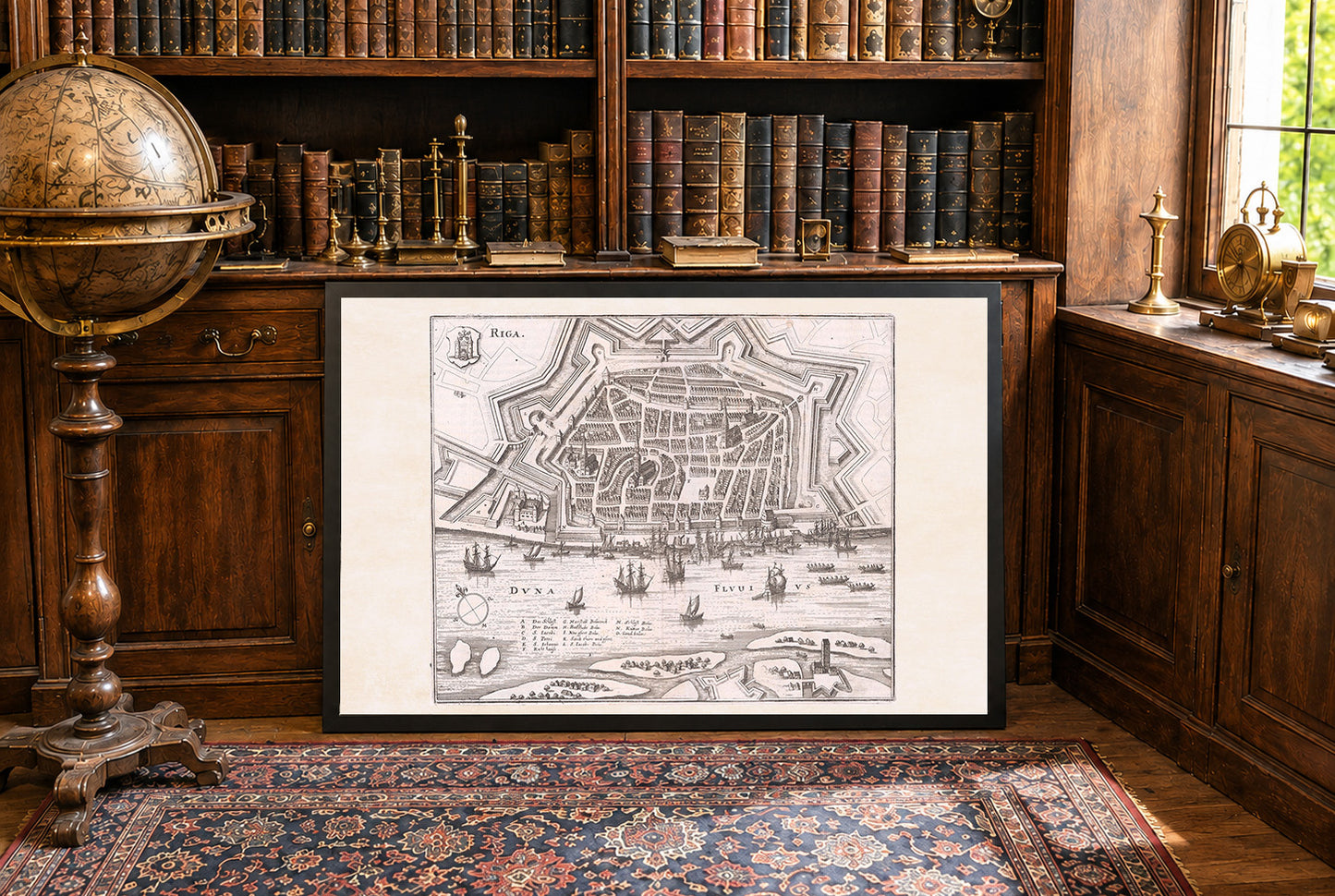 1652 Riga Karte Poster - Panoramastadtplan mit Sternbefestigungen, Hafenbooten und Stadtlayout