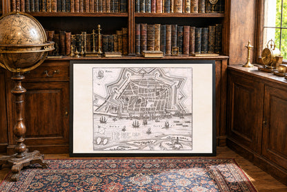1652 Riga Karte Poster - Panoramastadtplan mit Sternbefestigungen, Hafenbooten und Stadtlayout
