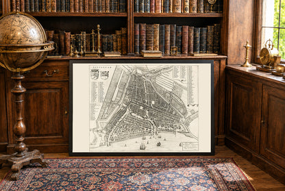 1652 Rotterdam Kartenposter - Detaillierter Vogelperspektive Stadtplan mit Straßen und Wasserwegen