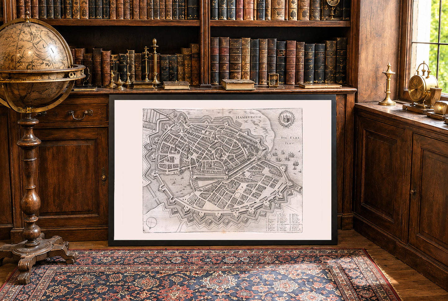 1653 Hamburg Karte - Stadtansicht aus der Vogelperspektive des 17. Jahrhunderts mit bastionierten Mauern