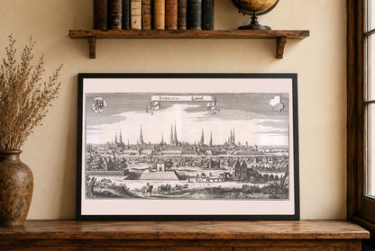 1653 Lübeck Kartenposter - Detaillierter Panoramastadtplan mit hansischer Architektur