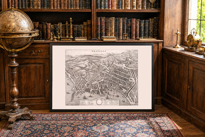1688 Neapel Kartenposter - Neapolis Küstenstadtplan mit Hafen, Straßen und Hügeln im Detail