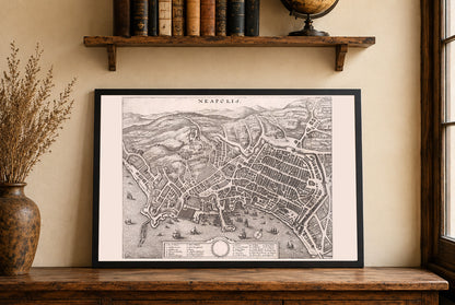 1688 Neapel Kartenposter - Neapolis Küstenstadtplan mit Hafen, Straßen und Hügeln im Detail