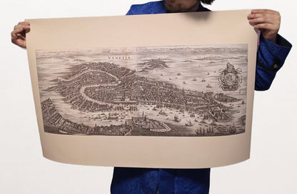 1688 Venedig Kartenposter - Panoramastadtplan mit Grand Canal und Lagunendetails
