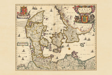 1690 Dänemark Kartenprint - Illustration historischer Königreichsgrenzen