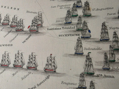 1805 Schlacht von Trafalgar Kartografie-Druck - Historische Seekarte mit Flottenpositionen