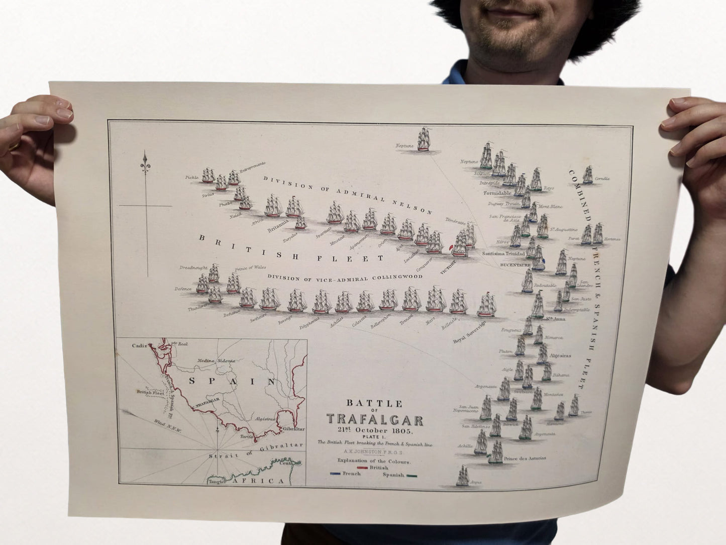 1805 Schlacht von Trafalgar Kartografie-Druck - Historische Seekarte mit Flottenpositionen