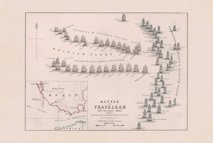 1805 Schlacht von Trafalgar Kartografie-Druck - Historische Seekarte mit Flottenpositionen