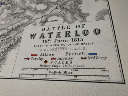 1815 Schlacht von Waterloo Kartografie-Druck - Historischer Militärplan mit Armeeformationen