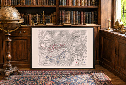 1815 Schlacht von Waterloo Kartografie-Druck - Historischer Militärplan mit Armeeformationen