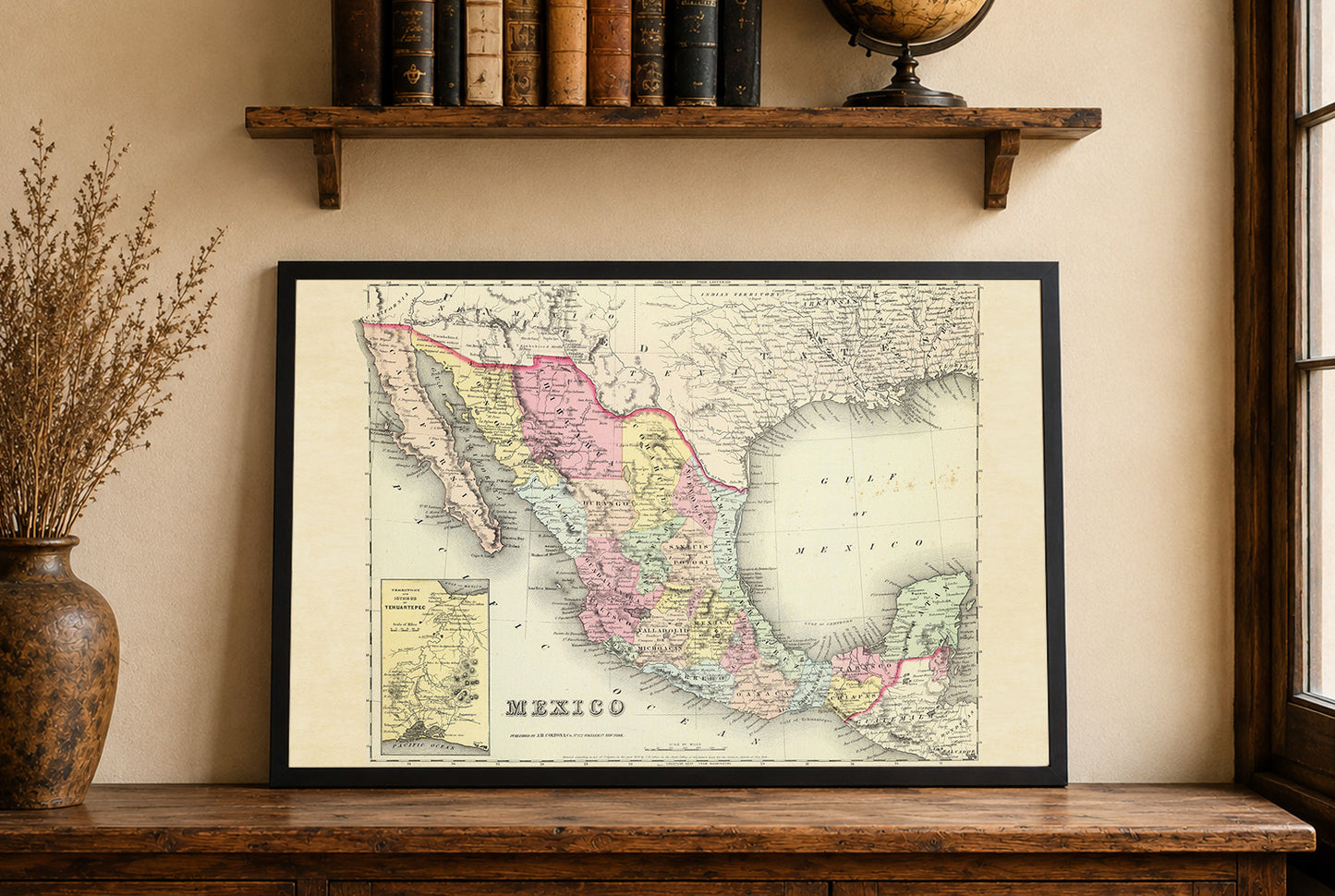 1856 Mexiko Kartografie Druck - Vintage-Karte mit Staatsgrenzen und regionalen Details