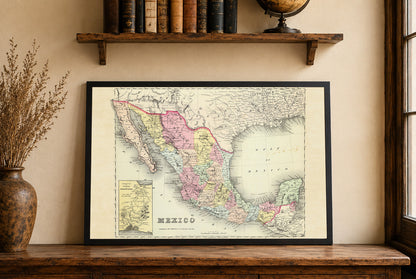 1856 Mexiko Kartografie Druck - Vintage-Karte mit Staatsgrenzen und regionalen Details