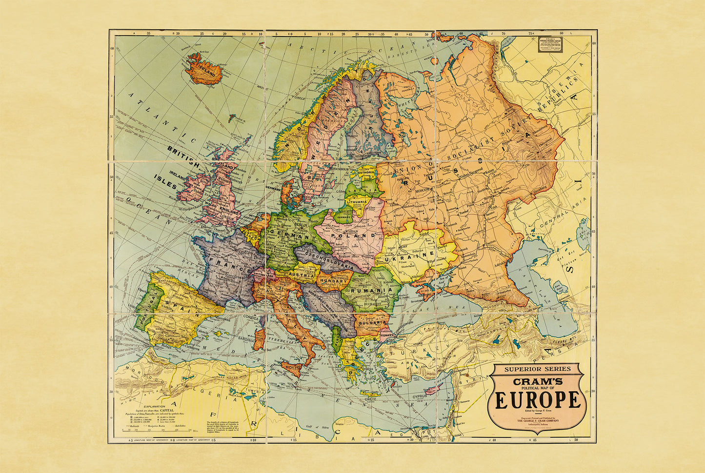 1925 Europa - Historische Wandkarte der Zwischenkriegszeit