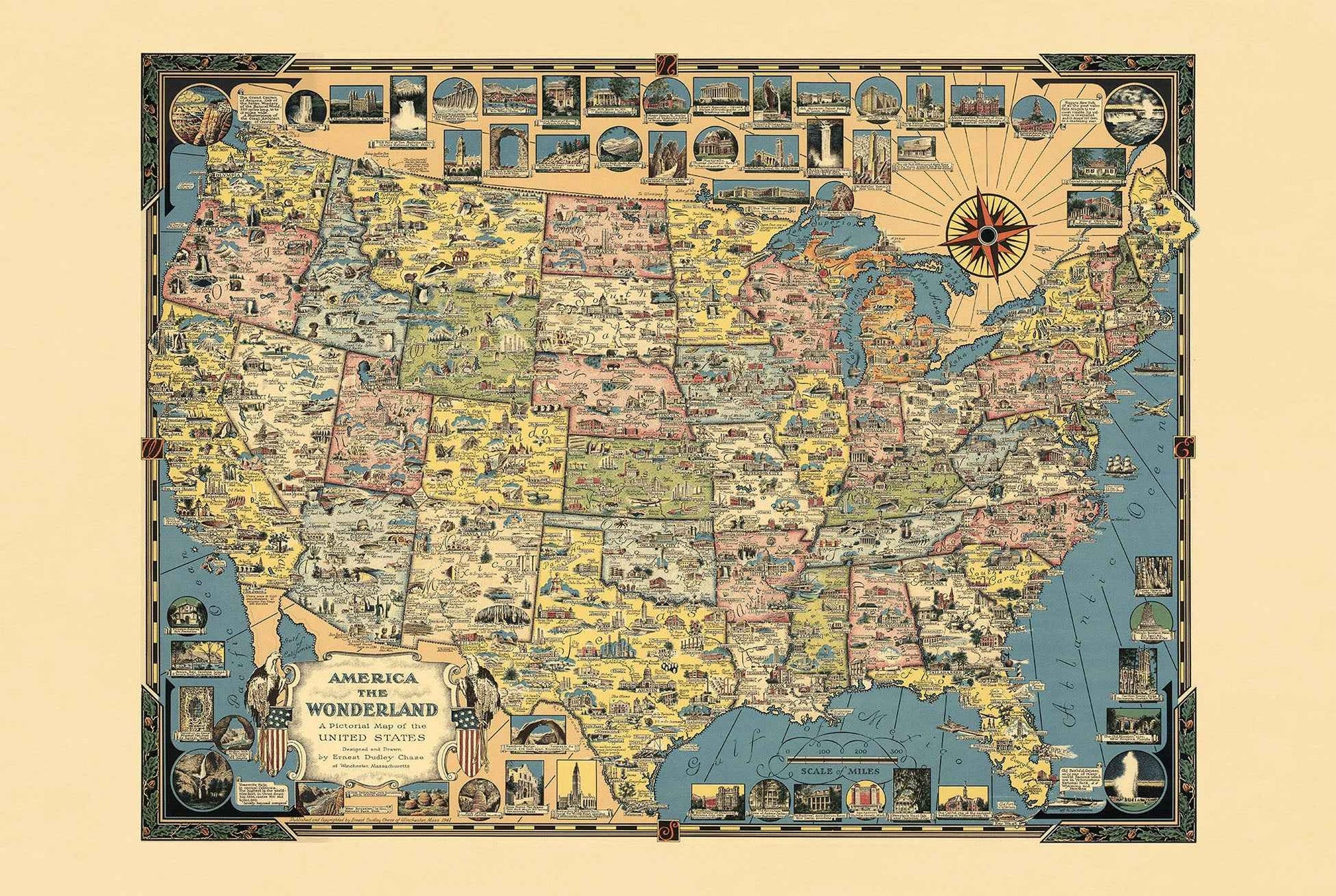America the Wonderland Map Poster (1941) - Vintage USA Pictorial Wall Art