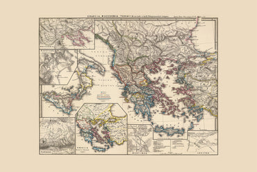 Antike Griechenland Karte Poster - Vintage Griechischer & Makedonischer Historischer Atlas Wandkunst