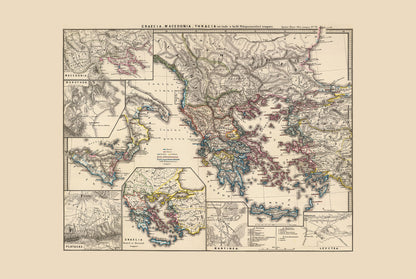 Antike Griechenland Karte Poster - Vintage Griechischer & Makedonischer Historischer Atlas Wandkunst