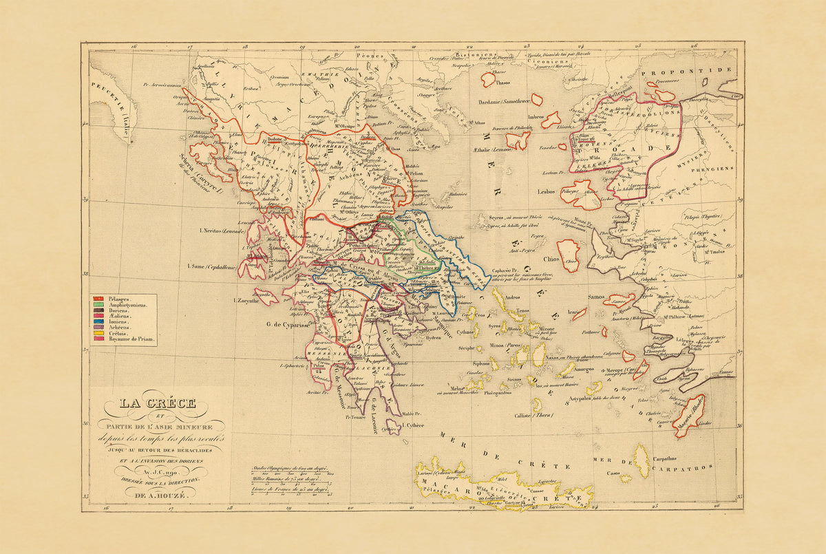 Ancient Greece & Asia Minor 1190 BC - Antoine Philippe Houze 1844 Historical Map Poster