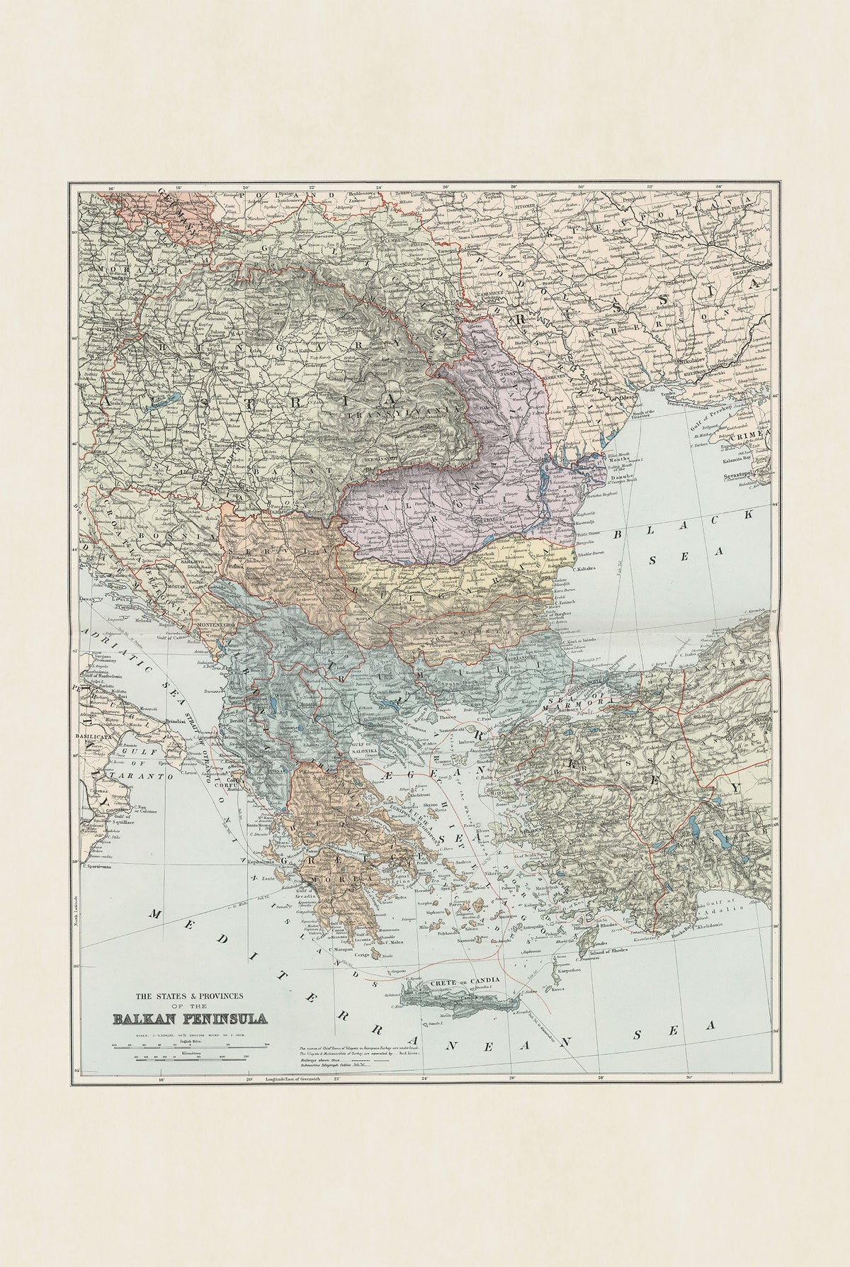 Balkan Peninsula 1904 - States & Provinces - Edward Stanford Historical Map Poster