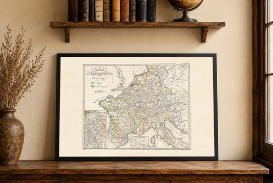 Carolingian Empire Map Poster - Vintage Medieval Europe Historical Wall Art