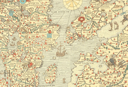 Carta Marina 1539 - Olaus Magnus - Scandinavia & Nordic Sea Monsters Historical Map Poster