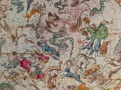 Poster Carte des Constellations Célestes (1820) – Carte du Ciel Vintage des Hémisphères Nord et Sud