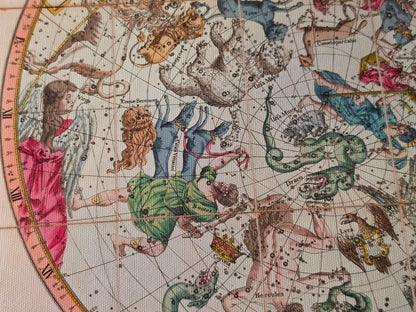 Poster Carte des Constellations Célestes (1820) – Carte du Ciel Vintage des Hémisphères Nord et Sud