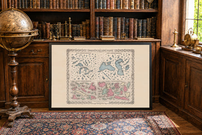Comparative Size of Lakes and Islands 1855 - G.W. Colton - Historical Map Poster