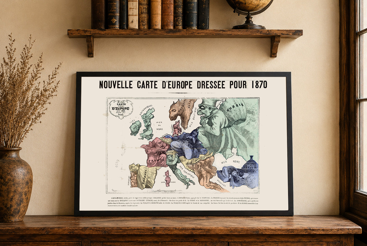 Europa 1870 - Satirische Karikaturkarte des Deutsch-Französischen Krieges