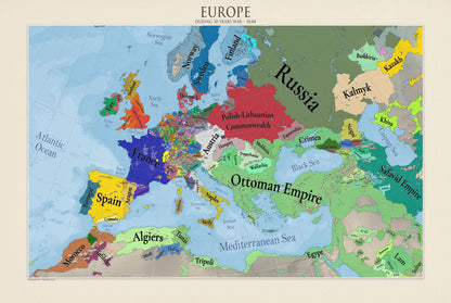 Europe en 1644 - Affiche Carte Guerre de Trente Ans