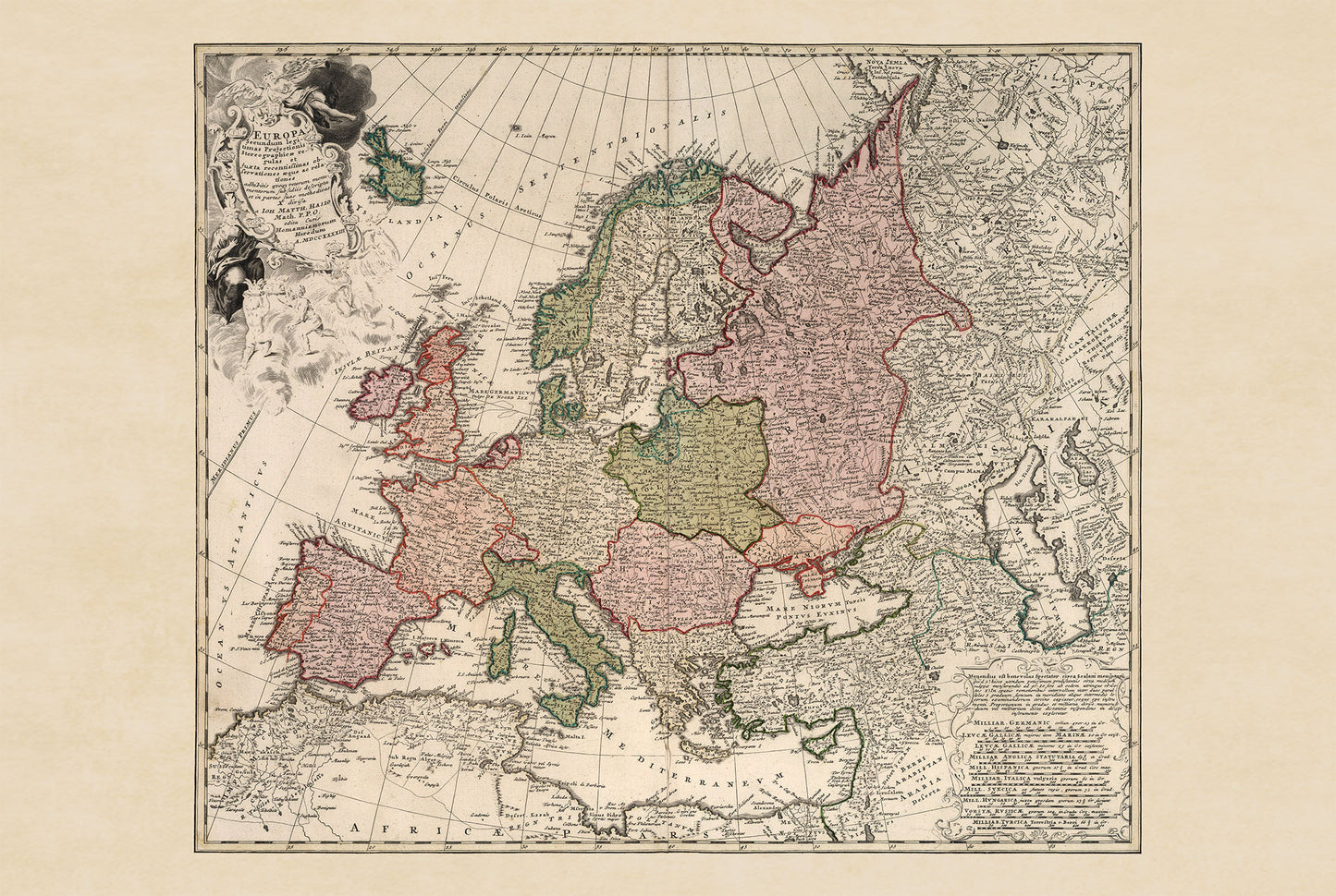 Europa 1743 - Historische Wandkarte aus dem Österreichischen Erbfolgekrieg