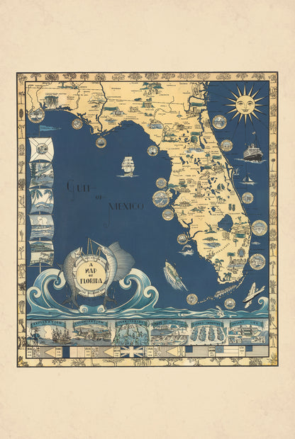 Florida 1935 - Sunshine State - Eleanore & Richard Foster Pictorial Map Poster