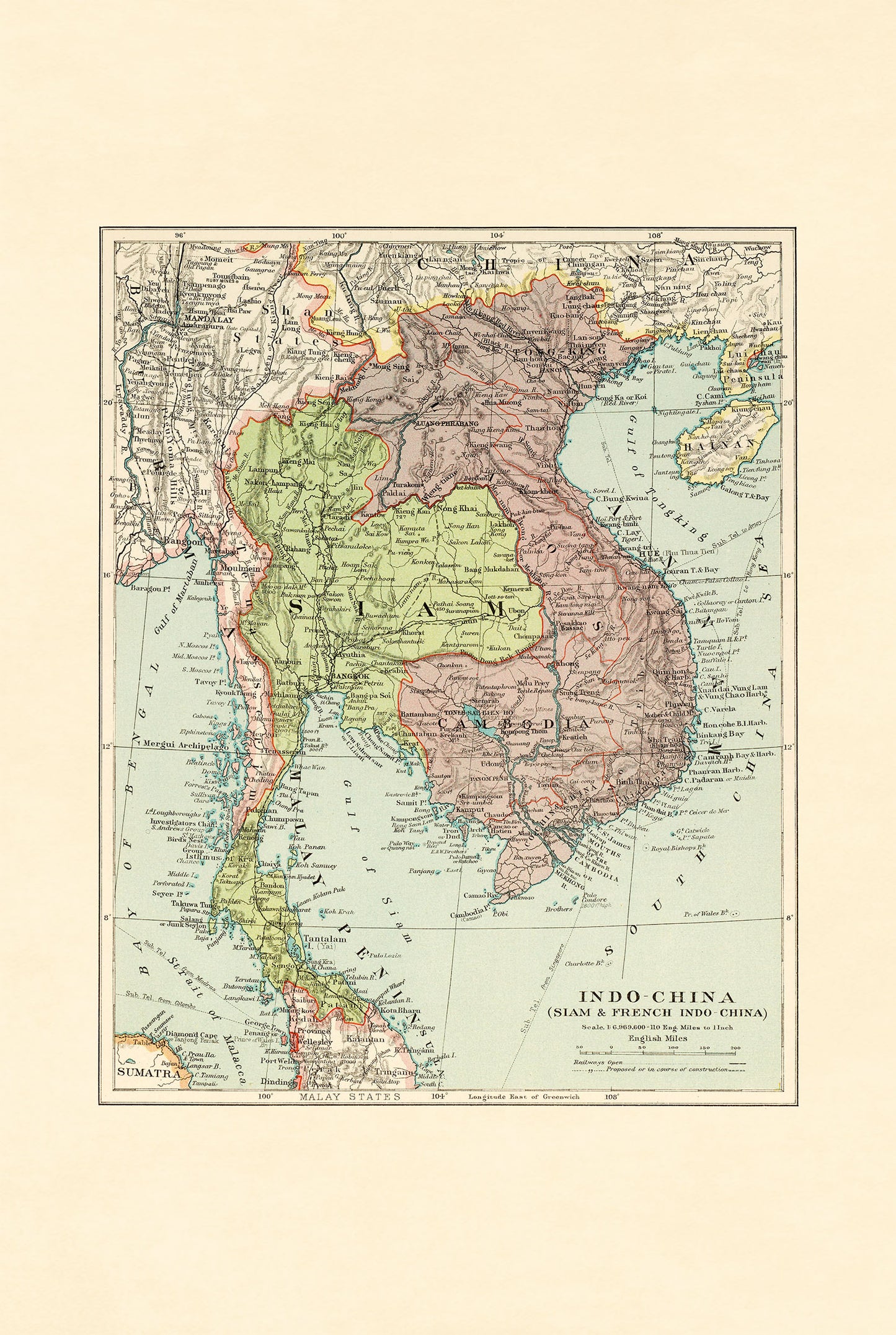 Indochina Poster (1926) – Vintage Siam & Französische Indochina Kolonialkarte